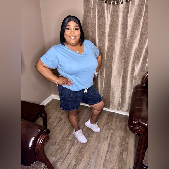 Blue Mineral Wash Drawstring Cuffed Short Set - Picture 2 of 5